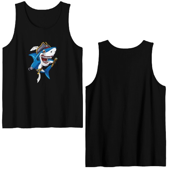 Cute Shark Pirate Decor Lazy Halloween Double Sided Tank Tops