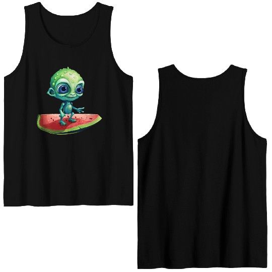 Green Alien Meets Watermelon: Exotic Encounter Double Sided Tank Tops