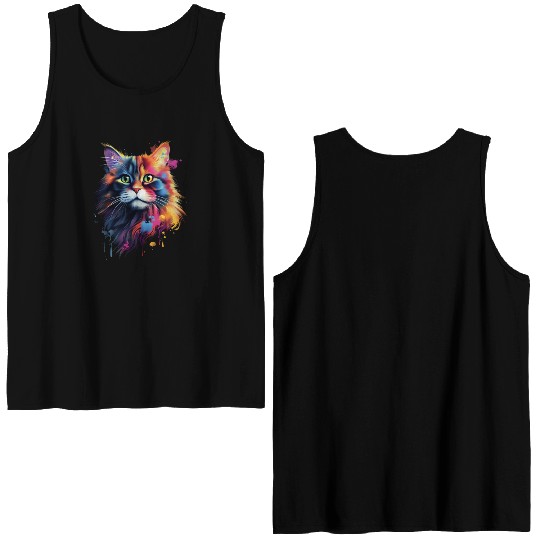 Color Explosion Persian Cat Art Double Sided Tank Tops