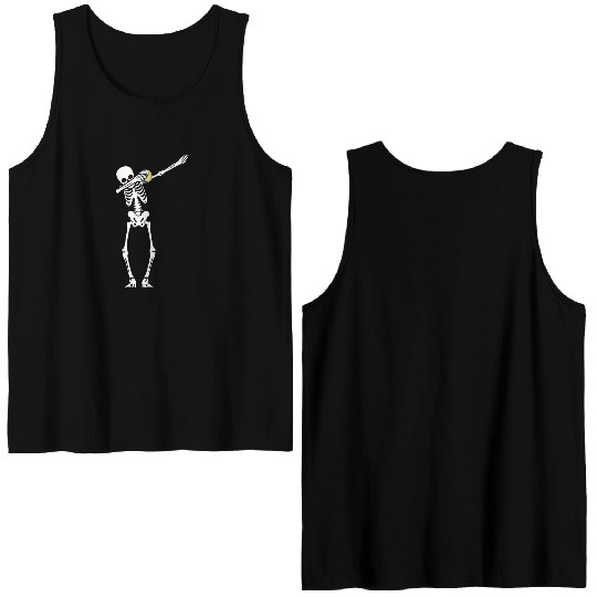 Dabbing Skeleton Playing Volleyball Halloween Double Sided Tank Tops