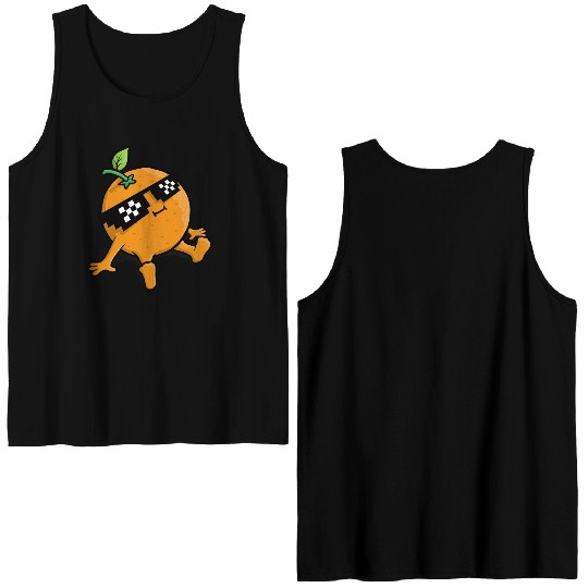 Cool Relaxing Orange Fruit Pixel Sunglasses Face Double Sided Tank Tops