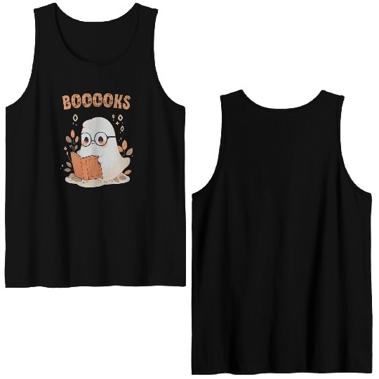 Funny Halloween Ghost Book Reading School Teacher Double Sided Tank Tops