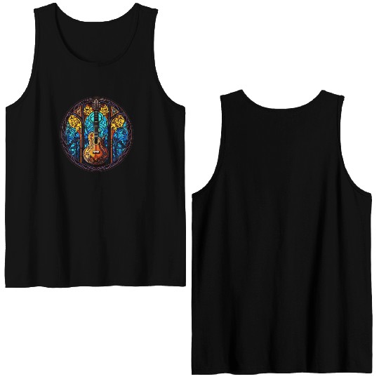 Guitar Stained Glass Art - Men Women Guitar Double Sided Tank Tops