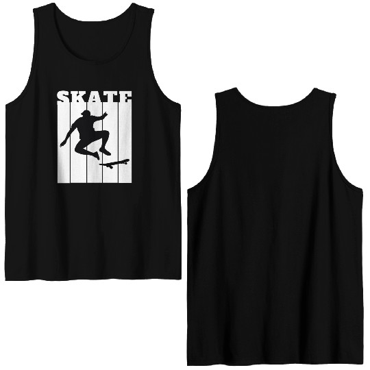 White Black Illustrated Skate Double Sided Tank Tops