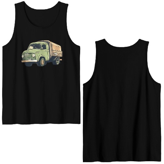 Green vintage truck Double Sided Tank Tops