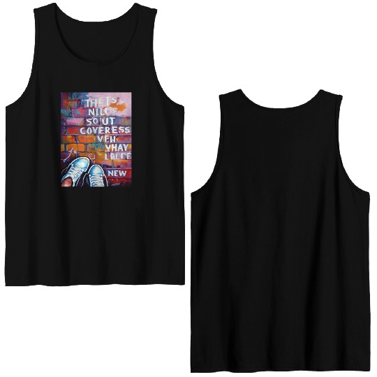 Sneaker Street Art: Rebel Typography on Brick Wal Double Sided Tank Tops