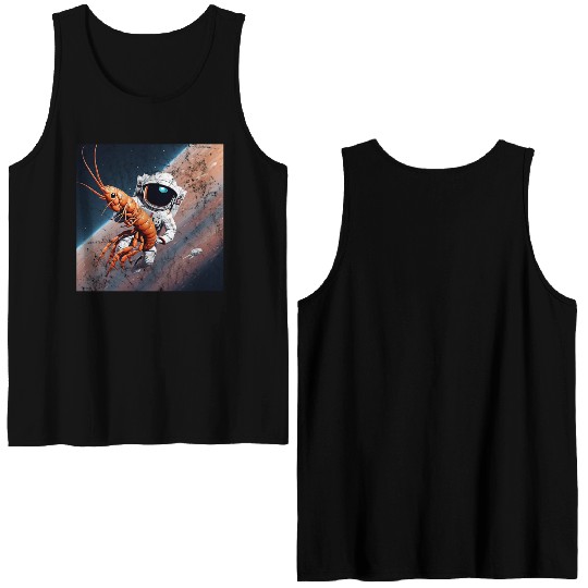 Astronaut in space with shrimp Double Sided Tank Tops