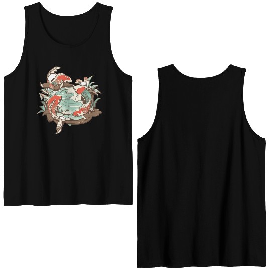 Tranquil Oasis: Koi Pond Serenity Double Sided Tank Tops
