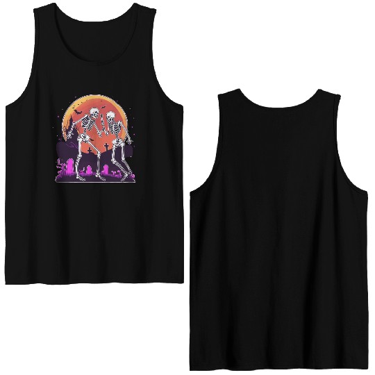 "Skeletal Dance-Off Under Neon Moon" Double Sided Tank Tops