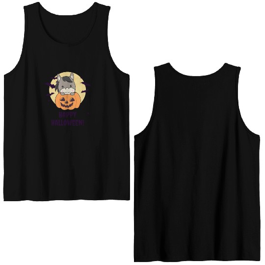 Donkey In Pumpkin Sweet Donkey Happy Halloween Double Sided Tank Tops