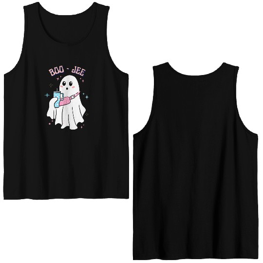 BOO-JEE Spooky Cute Ghost Halloween Costume Design Double Sided Tank Tops