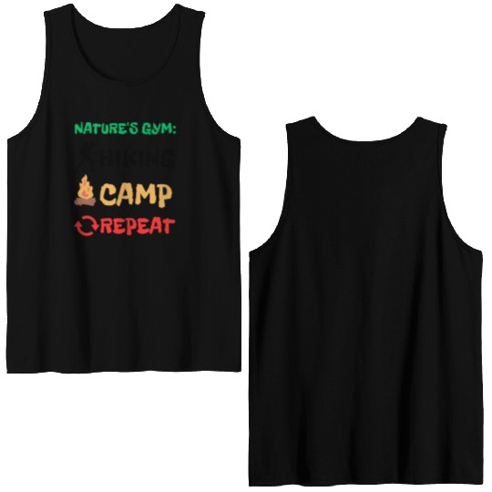 Nature's Gym: Hiking Camp Repeat Camping Hiking Double Sided Tank Tops