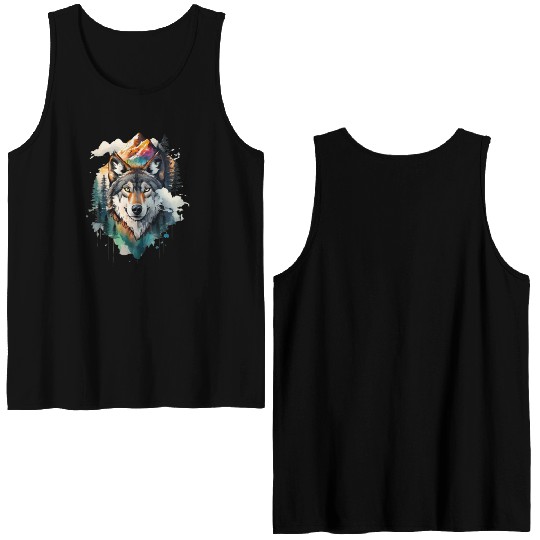 Majestic Mountain Wolf Nature Inspired Artwork Double Sided Tank Tops