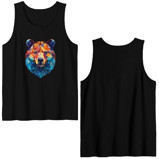 Wild Psychedelic Bear Geometric Vibrant Double Sided Tank Tops