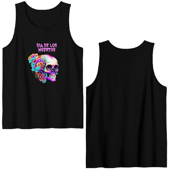 Vintage Dia de los Muertos Art Design Sugar Skull Double Sided Tank Tops