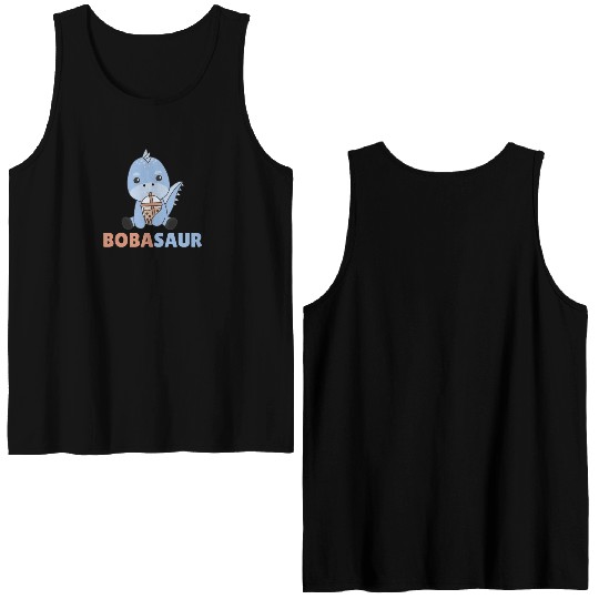 Bobasaur Boba Dinosaur Dino Bubble Tea Double Sided Tank Tops