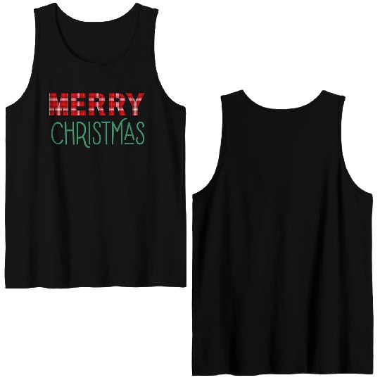 Merry Christmas Plaid Classic Holiday Style Double Sided Tank Tops
