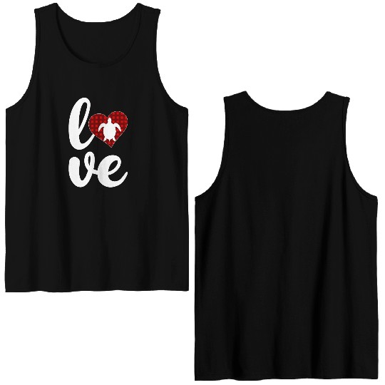 Sea Turtle Lover Buffalo Plaid Love Turtle Double Sided Tank Tops
