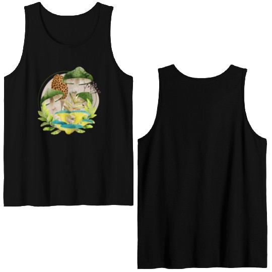 Green and Brown Mushrooms Double Sided Tank Tops