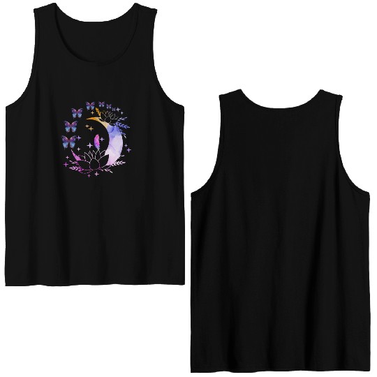 Celestial Serenity Moon, Lotus, Feather, butterfly Double Sided Tank Tops