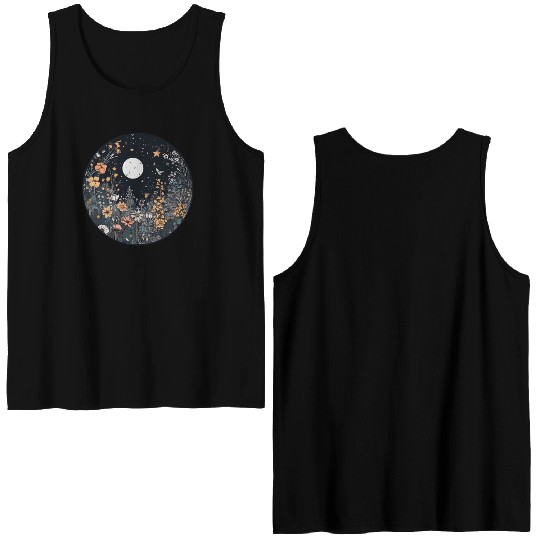 Midnight Sky Aesthetic Meadow Flower Garden Graphi Double Sided Tank Tops