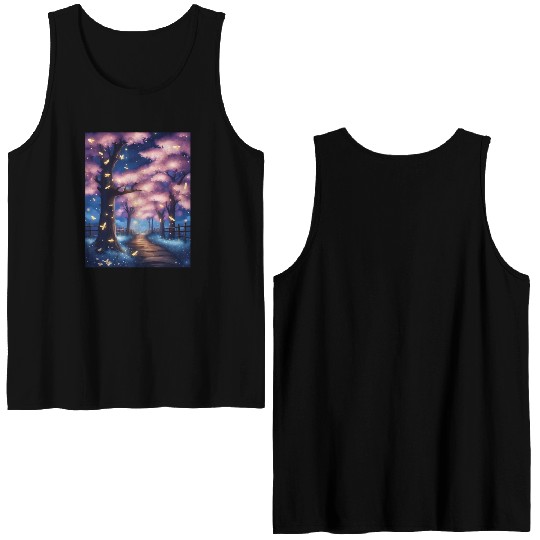 Fireflies In Cherry Blossom Trees Double Sided Tank Tops