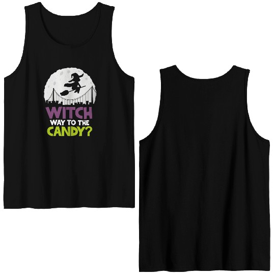 Witch Way To The Candy Halloween Double Sided Tank Tops