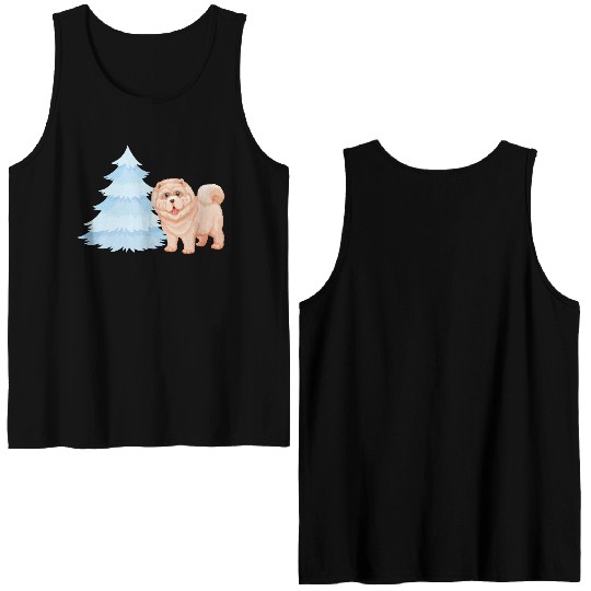 Christmas tree and brown cute dog Double Sided Tank Tops