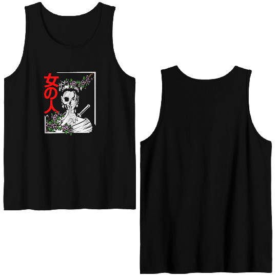 Japanese Samurai Floral Warrior Flower Woman Double Sided Tank Tops