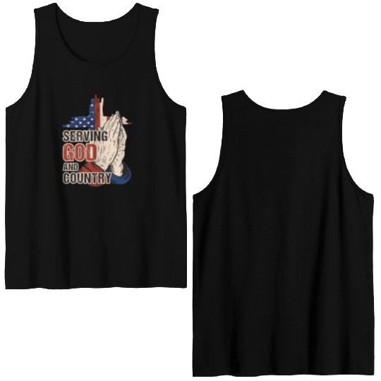 Serving God And Country US Flag Cross Patriotic Ch Double Sided Tank Tops