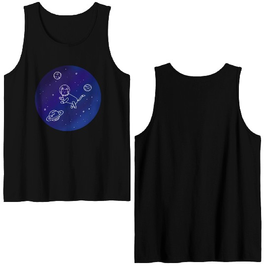 Doodle-Style Hand Drawn Space Cat Double Sided Tank Tops
