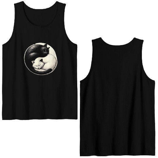 Yin and yang cats sleeping Double Sided Tank Tops