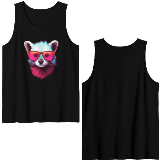 Colorful Neon Ferret Wearing Sunglasses Double Sided Tank Tops