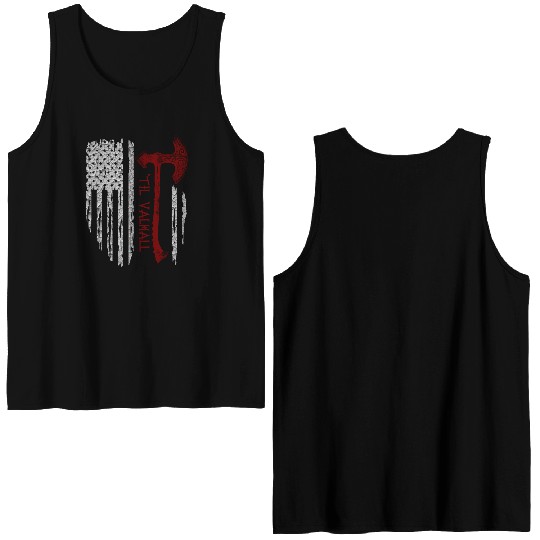 Vikings Axe Valhalla US Flag Double Sided Tank Tops Viking