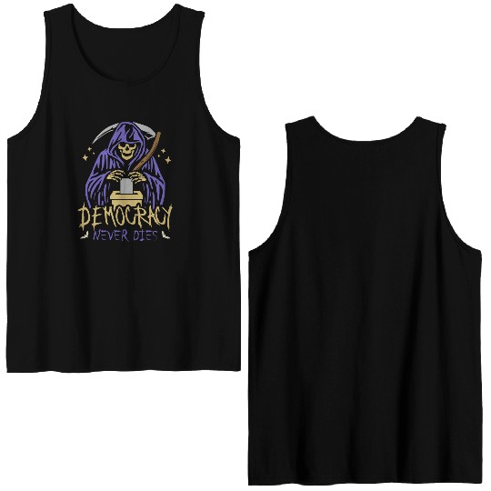 Democracy Never Dies Spooky Halloween Voting Meme Double Sided Tank Tops