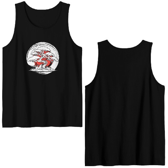 Bonsai Tree In Japanese Zen Buddhist Enso Circle T Double Sided Tank Tops