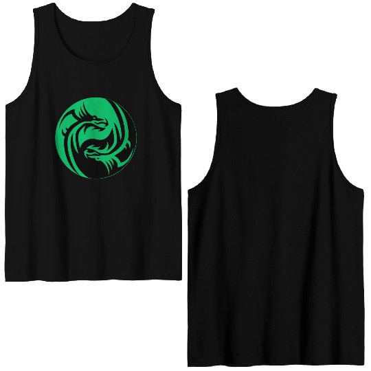tow Dragonball in circle green and black Double Sided Tank Tops