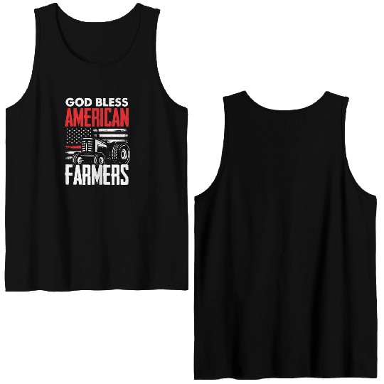 Patriotic US Flag Tractor Farmer Funny Farmer Gift Double Sided Tank Tops