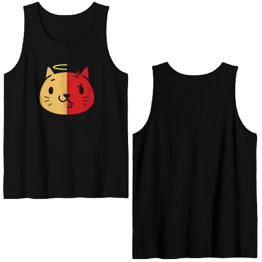 Two Face Cat Angel And Devil Double Sided Tank Tops