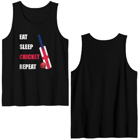 Eat Sleep Cricket Repeat England Flag Cricket Bat Double Sided Tank Tops