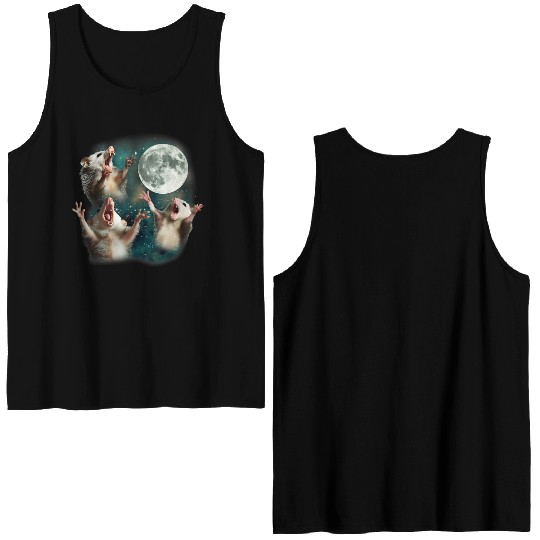 Three Possum Moon 3 Opossum Funny Weird Cursed Mem Double Sided Tank Tops
