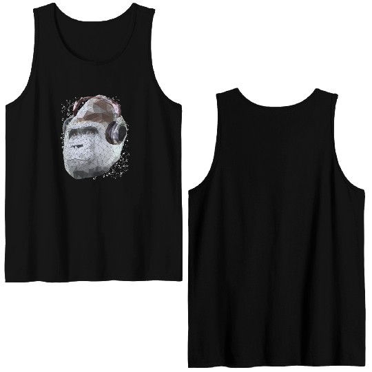 Gorilla with headphones low poly pop art Double Sided Tank Tops