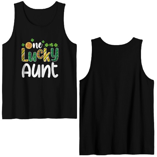 One Lucky Aunt Matching Family St Patrick's Day Double Sided Tank Tops