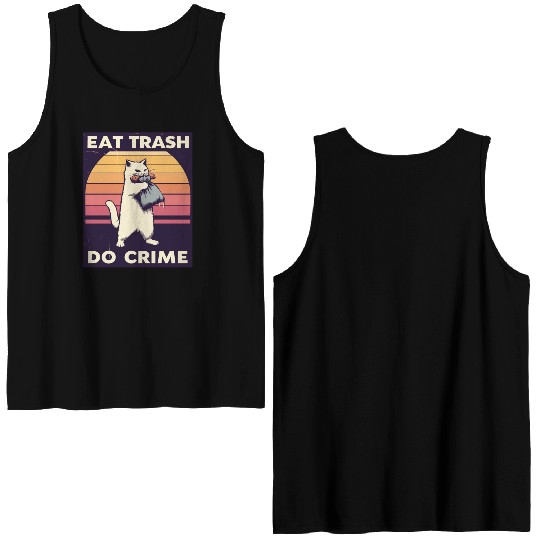 Eat Trash Do Crime street cat Double Sided Tank Tops