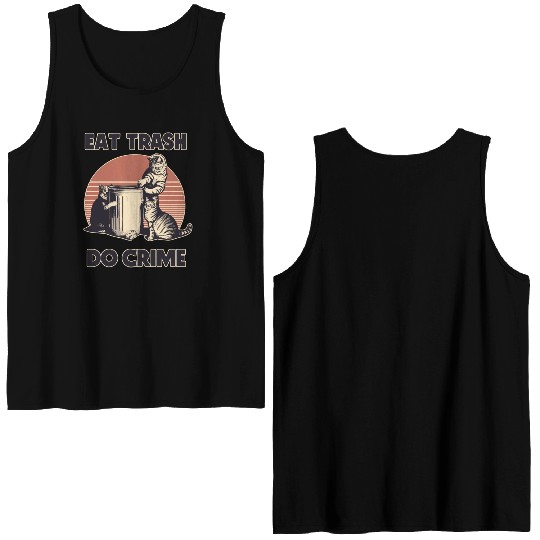 Retro Eat Trash Do Crime street cats Double Sided Tank Tops