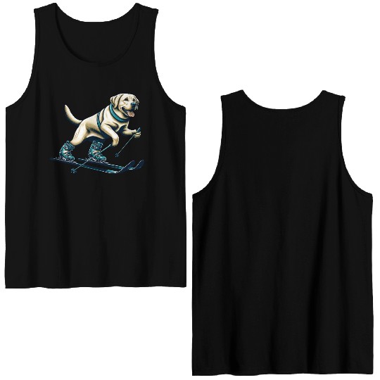 Dog Labrador Retriever Skiing Skier Ski Vacation Double Sided Tank Tops
