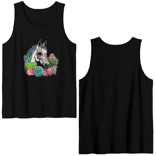 Horse Succulent Sugar Skull Double Sided Tank Tops