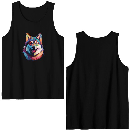 Watercolor Colorful Akita Double Sided Tank Tops