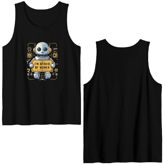 Caution I'm afraid of women shy guy funny cute Double Sided Tank Tops