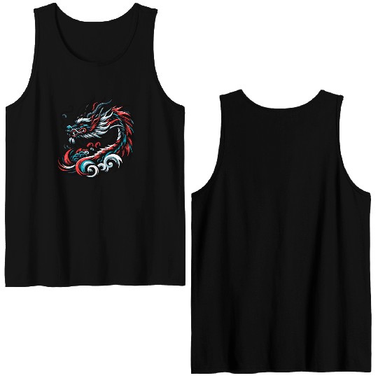 Colorful Chinese Dragon Artwork Essentials Double Sided Tank Tops
